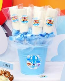 Partiavm Küçük Pilot ve Balonlar Doğum Günü Marshmallow Etiketli Kovada 10 Adet Süslü Çubuklarda satın al