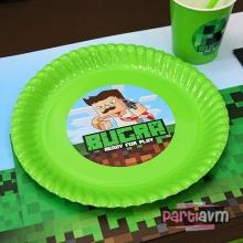 Partiavm Minecraft Doğum Günü Etiketli Karton Tabak 5 Adet