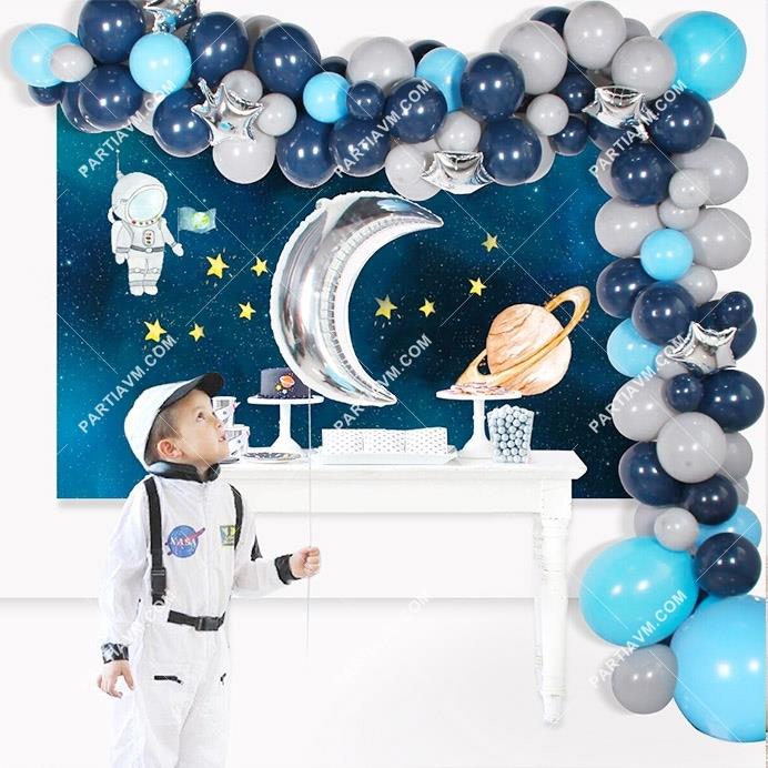 Gümüş Uzay Balon Zincir Seti doğum günü süsleri ve parti