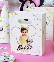 Partiavm Minnie Mouse Beyaz Doğum Günü Süsleri Hediye Çantası Özel Tasarım 13 X 16 cm 5 Adet satın al