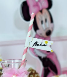 Partiavm Minnie Mouse Beyaz Doğum Günü Süsleri Kağıt Pipet Etiketli 12 Adet satın al