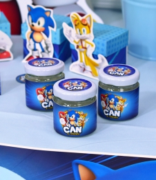Partiavm Sonic Doğum Günü Süsleri Hediyelik Etiketli Cam Kavanozda Top Sakız